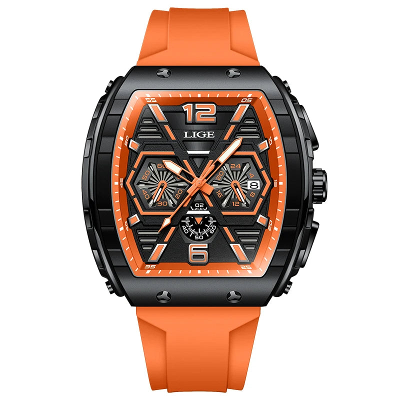 LIGE Top Brand Luxury Mens Watches Waterproof Sports Watch Silicone Strap Chronograph Quartz Wristwatch Relogio Masculino+BOX