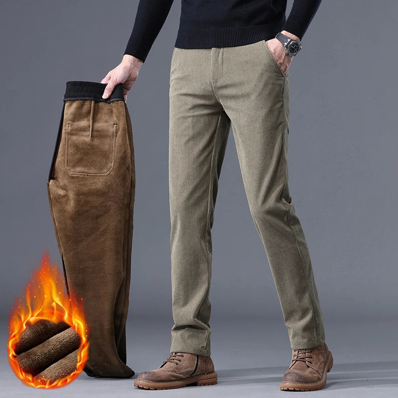 Men Thermal Pant for Winter Men's Casual and Formal Pants Thick Stretch Trousers Mid-rise Thermal