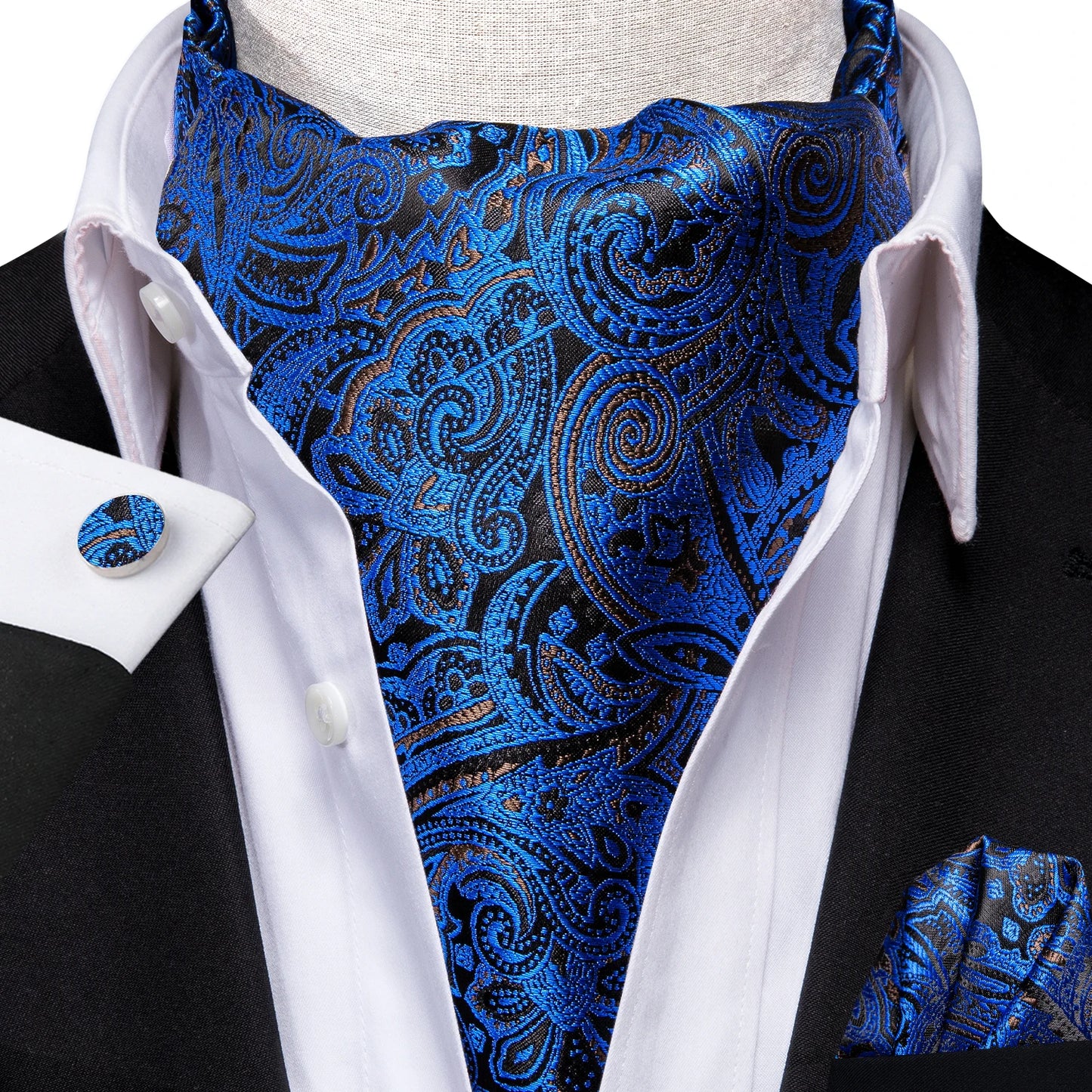 Men's Ascot Pocket Square Cufflinks Set Hi-Tie Silk Jacquard Floral Paisley Cravat Tie Male Formal Wedding Prom
