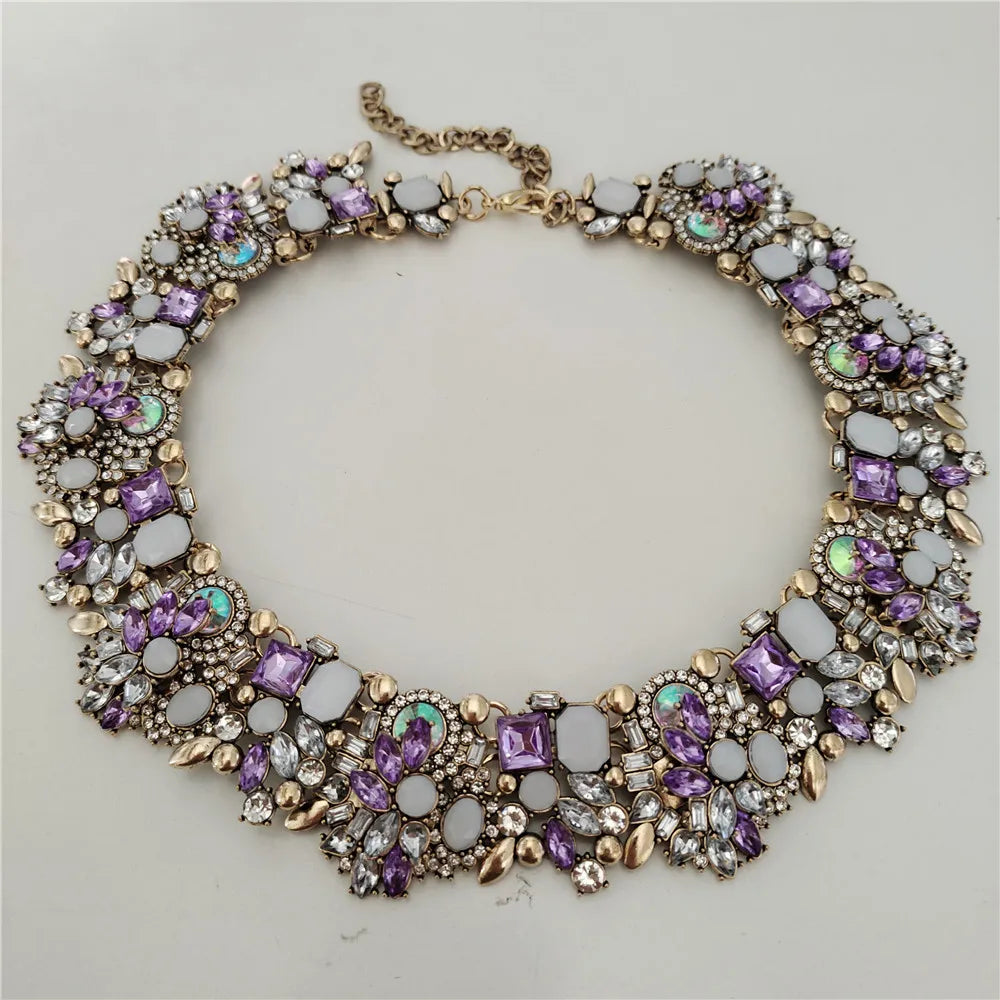Crystal Rhinestones Necklace Earrings Bridal Jewelry Sets Big Choker Necklace