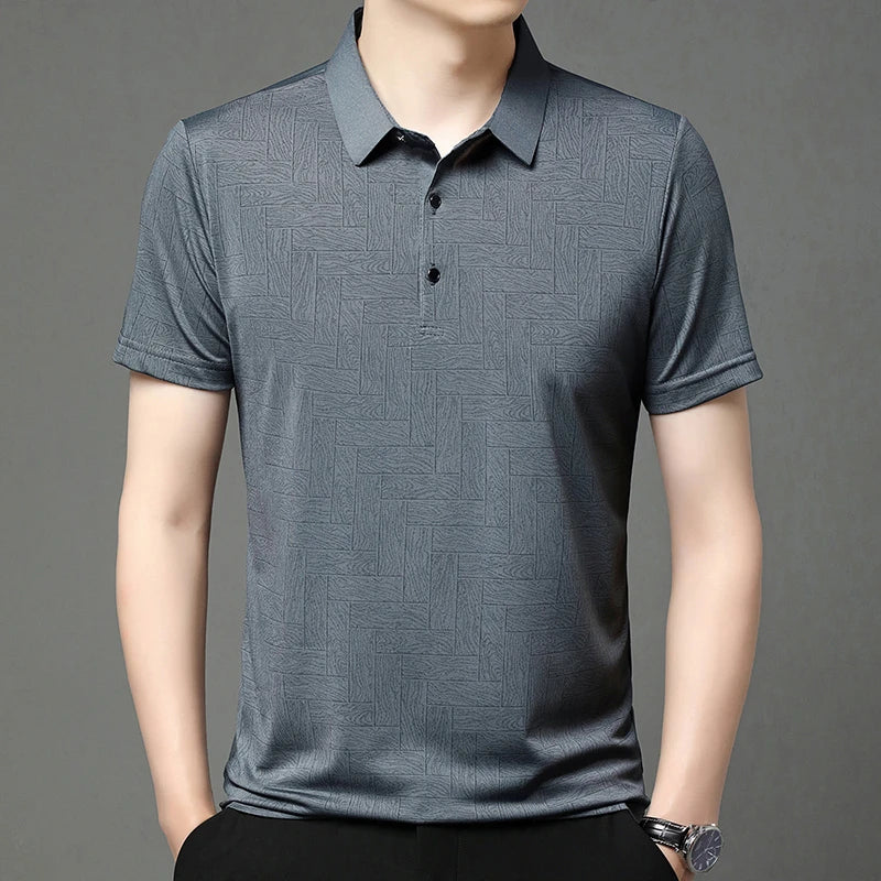 Men's Short Sleeved Shirt Business Casual Solid Color Polo Shirt Fashionable Breathable Comfortable T Shirt