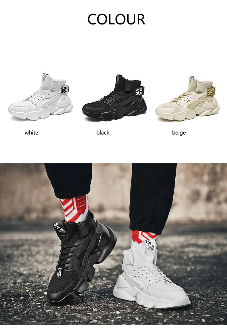 Autumn New High-top Beige Men's Sneakers Chunky Men Shoes Heighten Fashion Casual Plus Size Zapatillas Damping Tennis Shoes