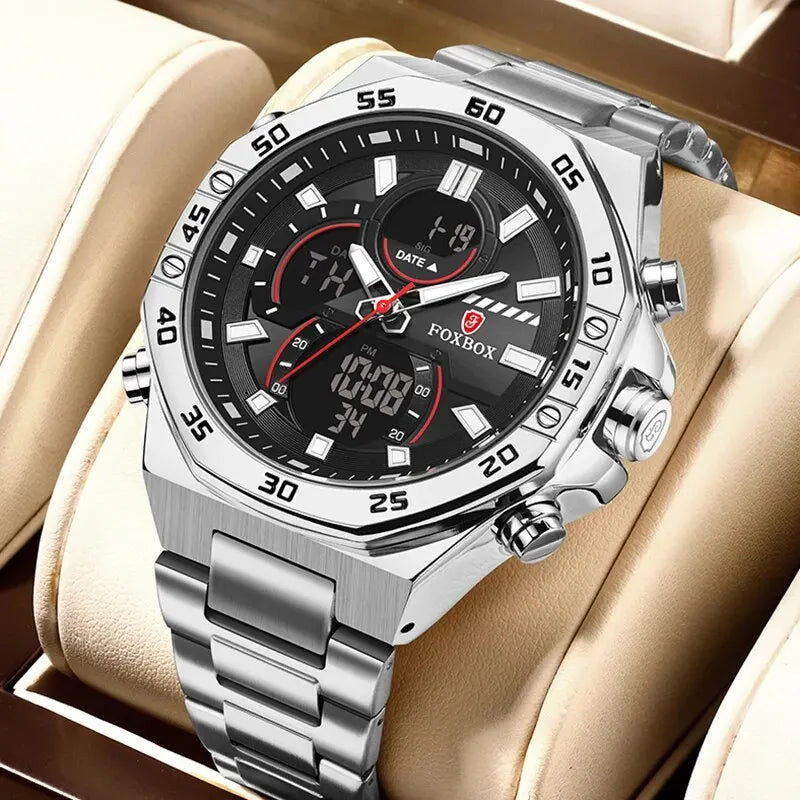 LIGE Men Dual Display Watch For Casual Sports Military Chronograph Wristwatch Top Brand Luxury Waterproof