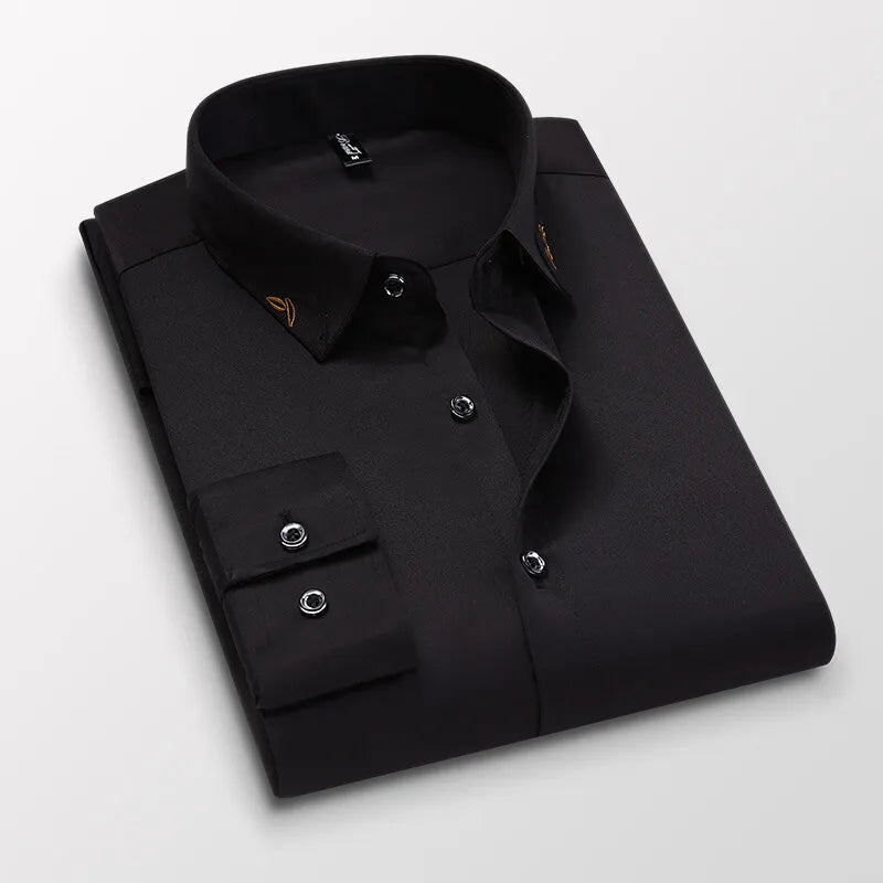 Men's Shirt  Long-sleeved Lite Embroidered Business Shirt Classic Slim Formal Male Brand Dress