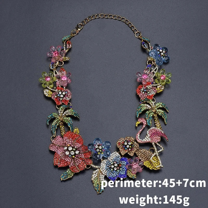 Necklace Colorful Crystal Rhinestone Flower Flamingo Necklace Choker Necklace