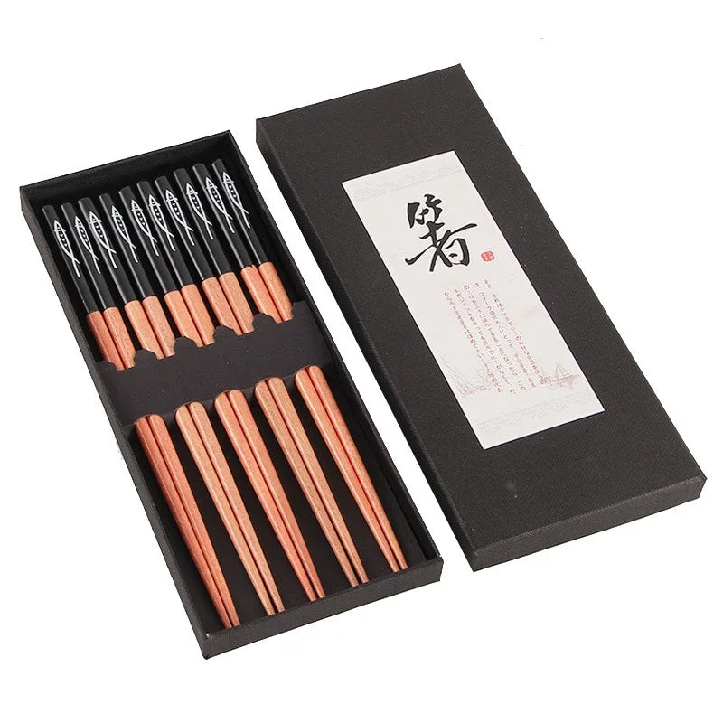 Non-slip multi-color wooden chopsticks set in a gift box.