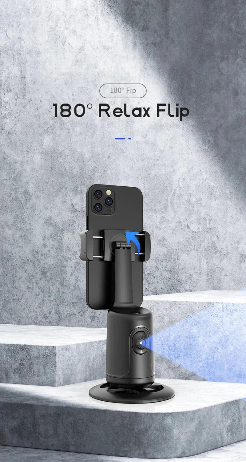 AI Tracking Gimbal 360 Rotation Desktop Handheld Stabilizer, Smartphone Holder with 180° Relax Flip Design.