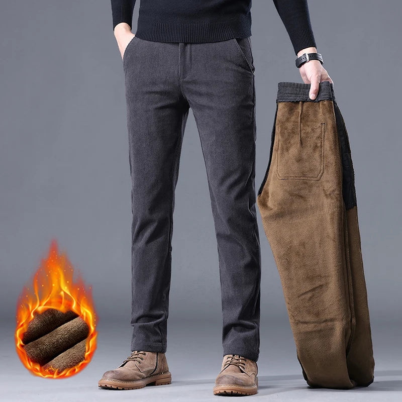 Men Thermal Pant for Winter Men's Casual and Formal Pants Thick Stretch Trousers Mid-rise Thermal