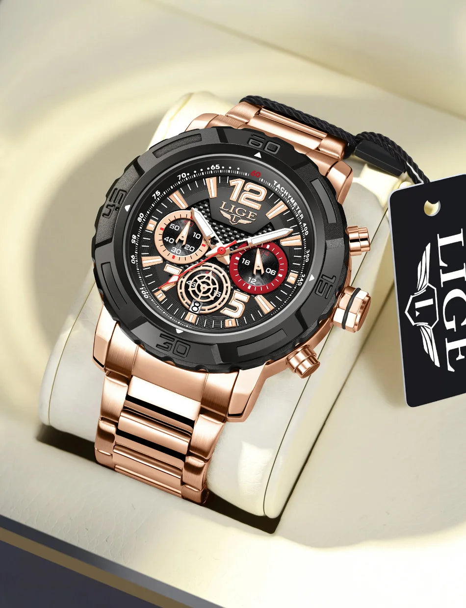 LIGE Men Watches with Date Militaries Fashion Watches For Men Waterproof Quartz Chronograph Sport Full Steel with Date