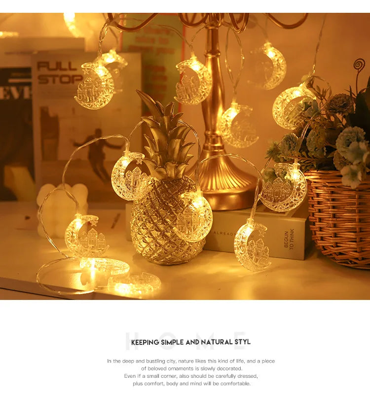 Led String Lights 20 led Eid Mubarak Star Moon Ramadan Kareem Decoration Islamic Muslim Festival