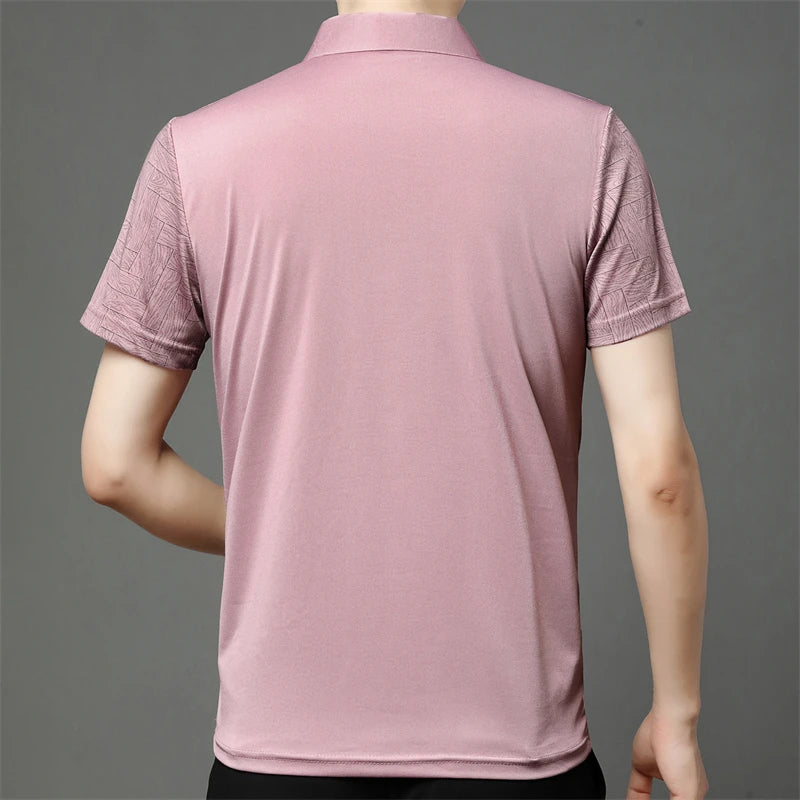 Men's Short Sleeved Shirt Business Casual Solid Color Polo Shirt Fashionable Breathable Comfortable T Shirt