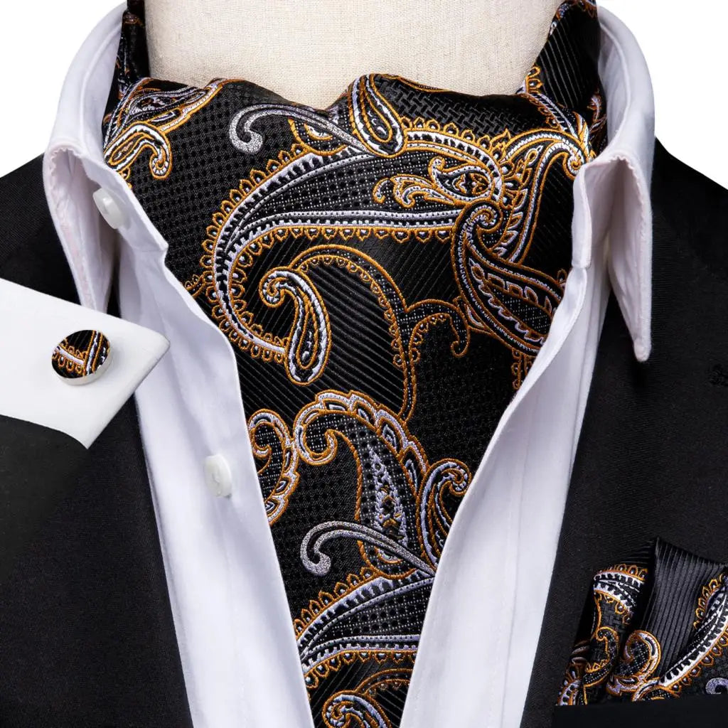Men's Ascot Pocket Square Cufflinks Set Hi-Tie Silk Jacquard Floral Paisley Cravat Tie Male Formal Wedding Prom