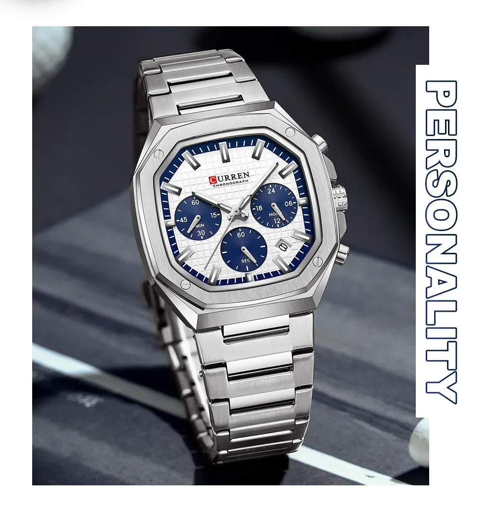 Men Quartz Watches CURREN Full Steel Waterproof Chronograph Wristwatch Men Relogio Masculino