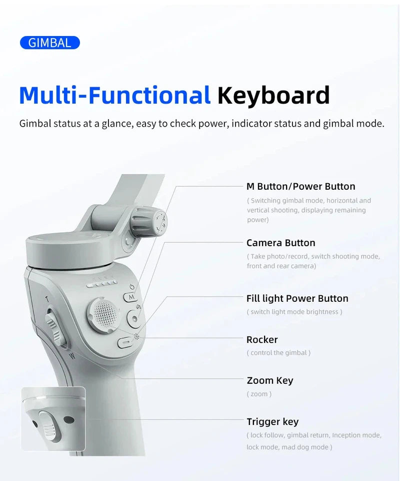 Multi-functional keyboard of TOKQI M01 Handheld 3-Axis Gimbal Stabilizer.