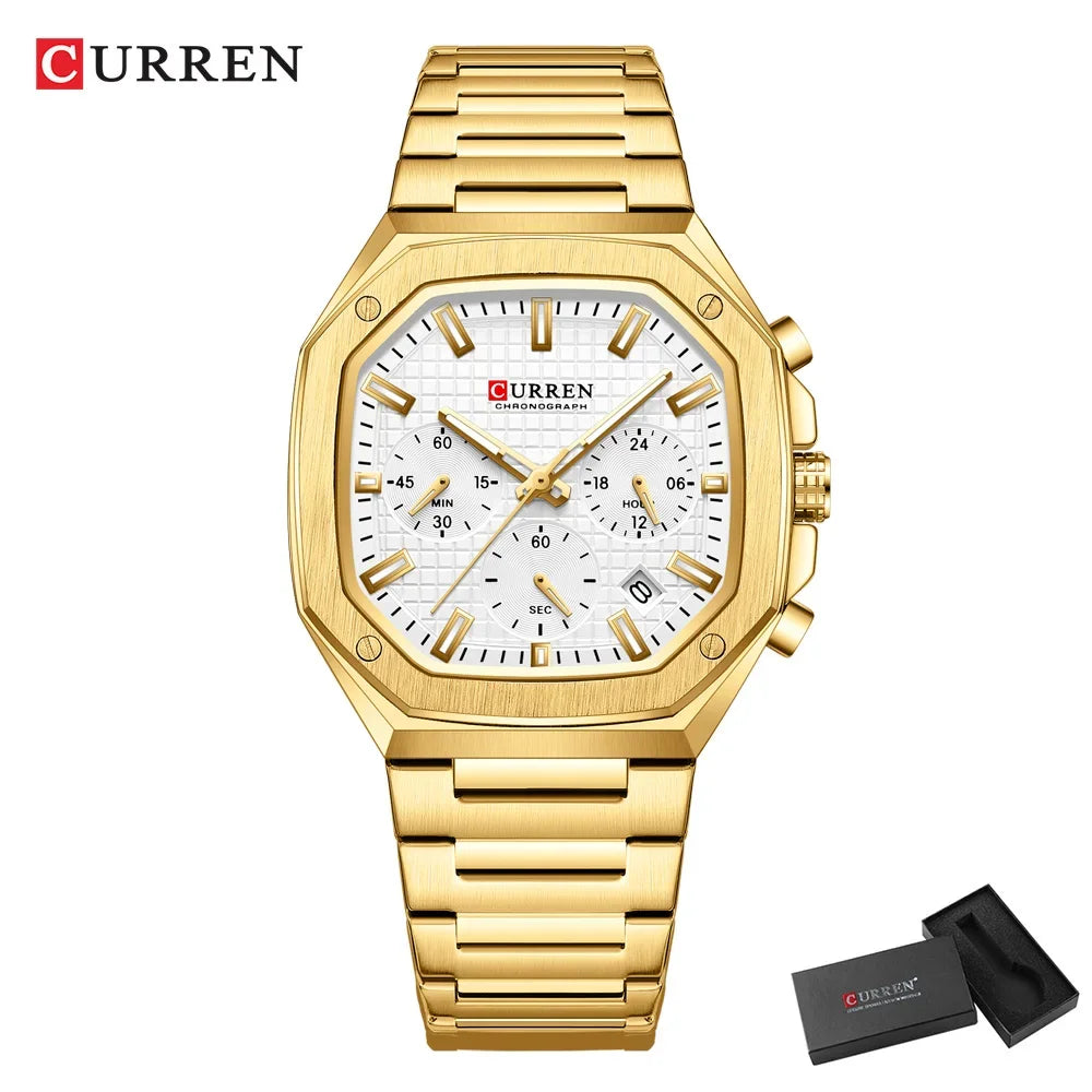 Men Quartz Watches CURREN Full Steel Waterproof Chronograph Wristwatch Men Relogio Masculino