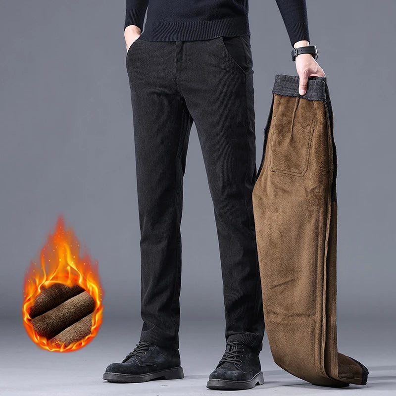 Men Thermal Pant for Winter Men's Casual and Formal Pants Thick Stretch Trousers Mid-rise Thermal