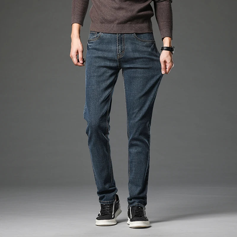 Men Jean Pant Cotton Stretch Classic Retro Straight Slim Straight Trouser Male Clothing Pants