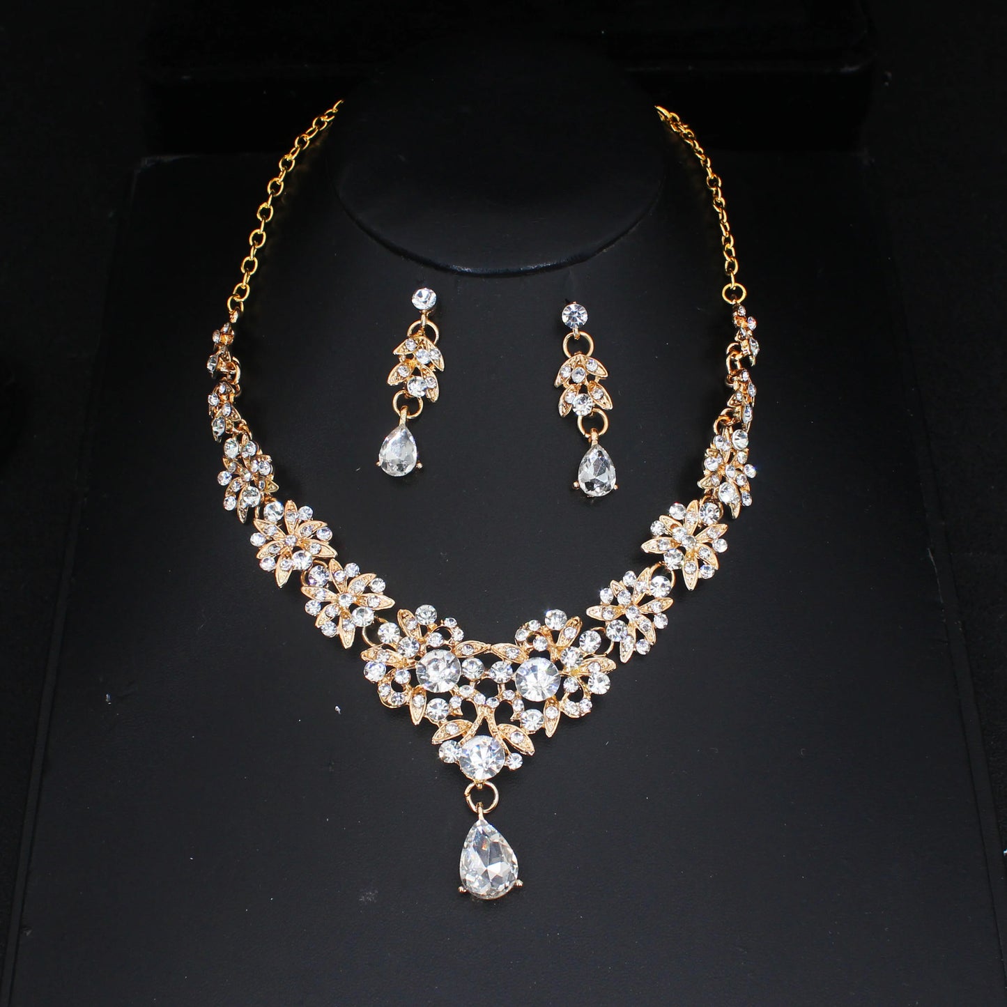 Crystal Wedding Bridal Jewelry Sets Women/Girl Gold Color Tiara/Crown Earrings Choker Necklace Bride Jewelry Set