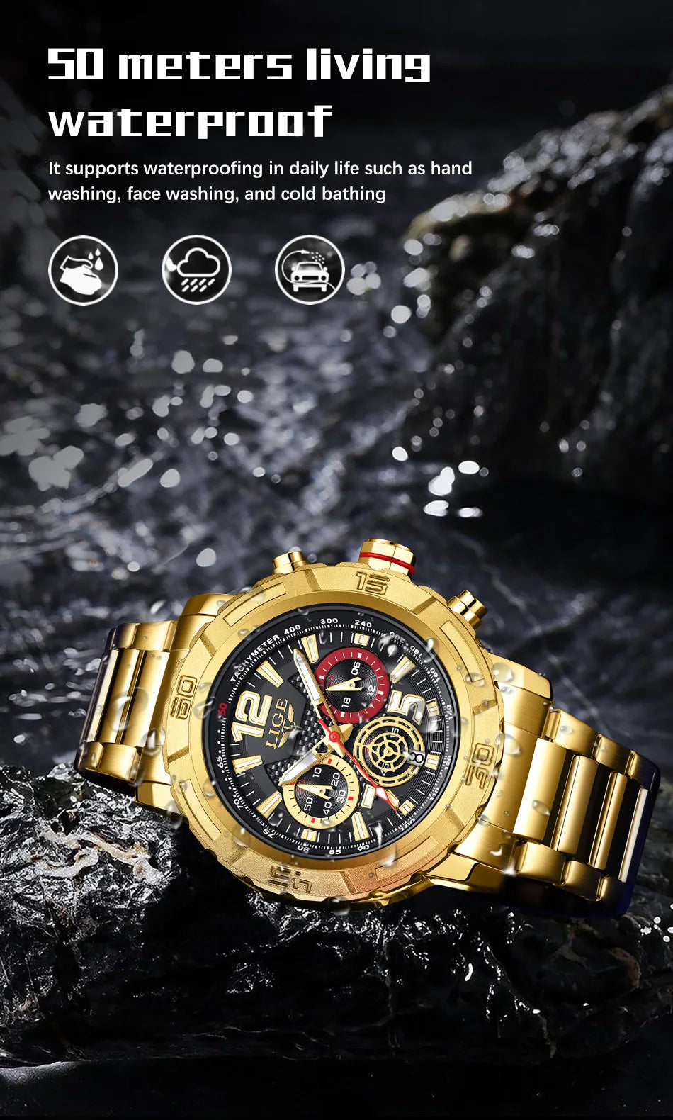 LIGE Men Watches with Date Militaries Fashion Watches For Men Waterproof Quartz Chronograph Sport Full Steel with Date