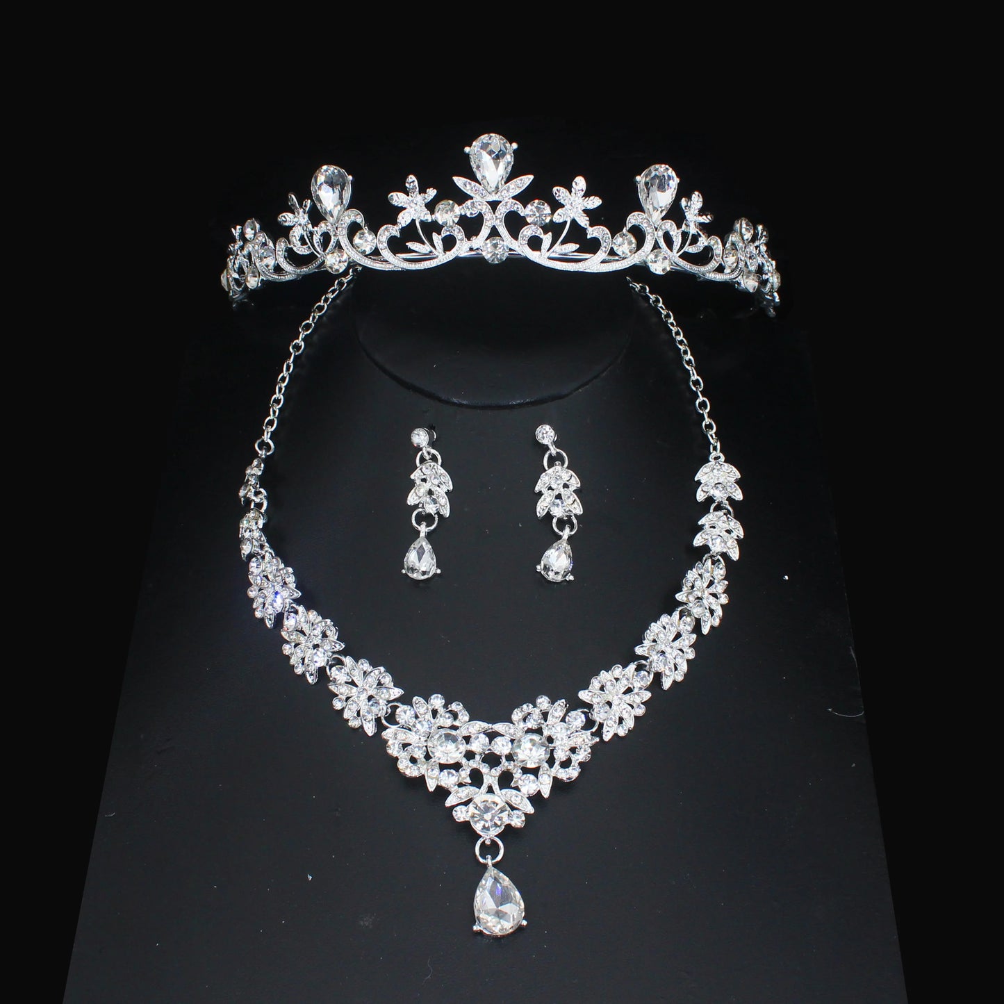 Crystal Wedding Bridal Jewelry Sets Women/Girl Gold Color Tiara/Crown Earrings Choker Necklace Bride Jewelry Set