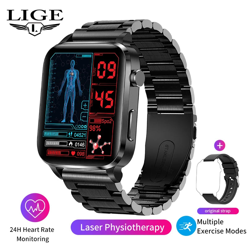 Lige Men Smart Watch Laser Treatment Health Heart Rate Blood Pressure Waterproof Sport Watch Body Temperature