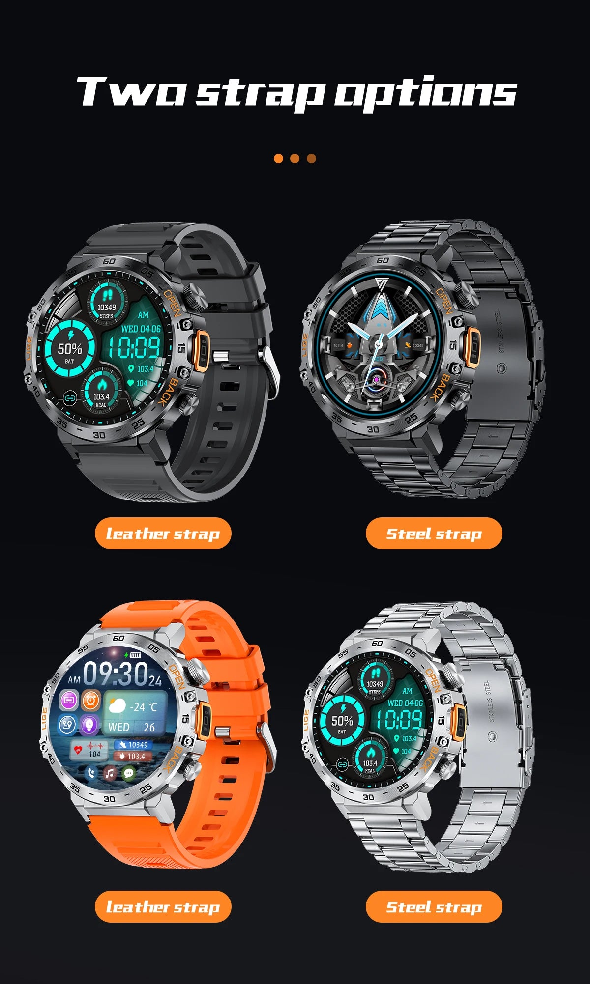 LIGE 2025 Smart Watch Men 360*360 AMOLED HD Screen Waterproof Sport Fitness Watches Flashlight