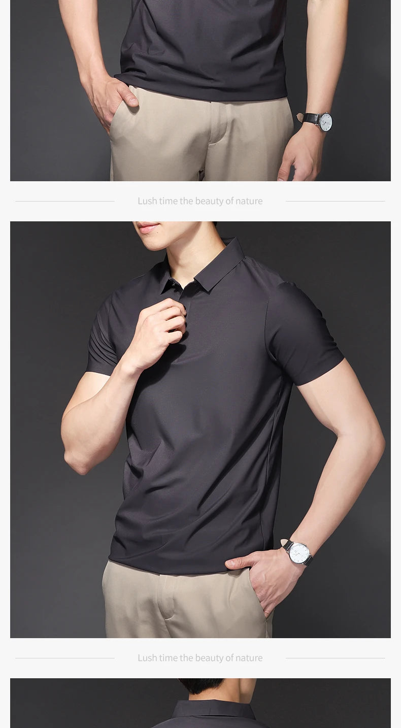 Men's Polo T-Shirt Summer Thin Breathable Stretch Casual Lapel Polo Shirt Male Brand Clothing