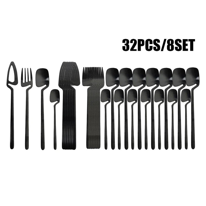 JANKNG 32pcs Rose Matte Tableware Set with 304 Stainless Steel Knife, Fork, Spoon for Kitchen and Bar.