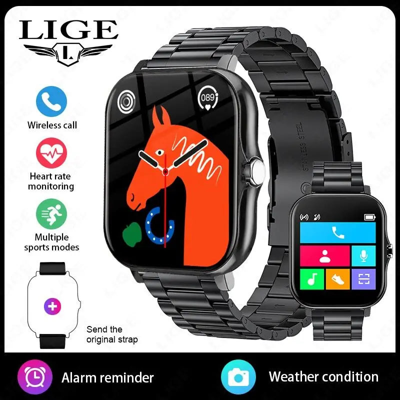 LIGE Women Smart Watch Men Full Touch Screen Heart Rate Fitness Tracker Ladies Watch Bluetooth Call Smart Clock For Android IOS