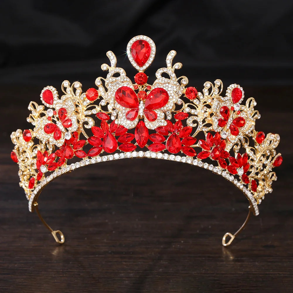 KMVEXO Baroque Big Crystal Butterfly Bridal Tiaras Crowns Headpiece Rhinestone Pageant Diadem Wedding Fairy and Bridal Crown