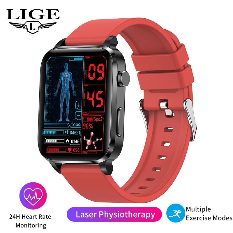 Lige Men Smart Watch Laser Treatment Health Heart Rate Blood Pressure Waterproof Sport Watch Body Temperature