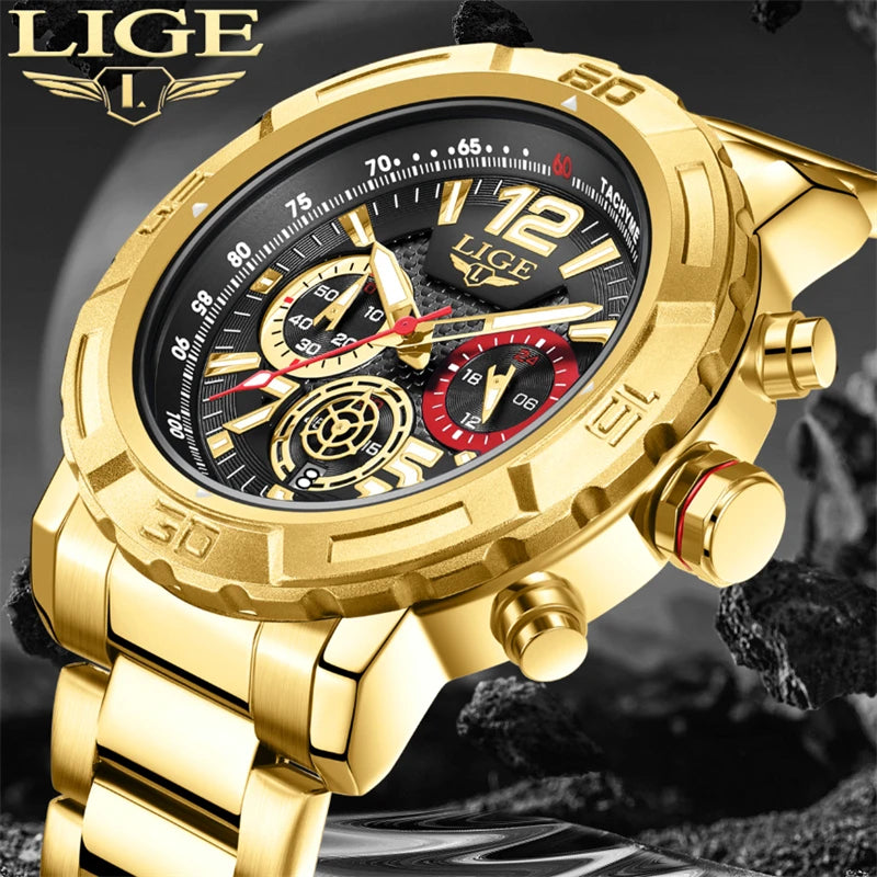 LIGE Men Watches with Date Militaries Fashion Watches For Men Waterproof Quartz Chronograph Sport Full Steel with Date