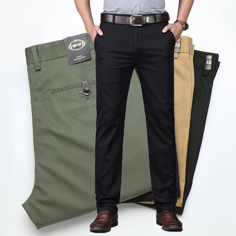 Men Pant Classic Casual Clothing Straight Business Green Black Khaki Trousers Comfortable Male Clothing