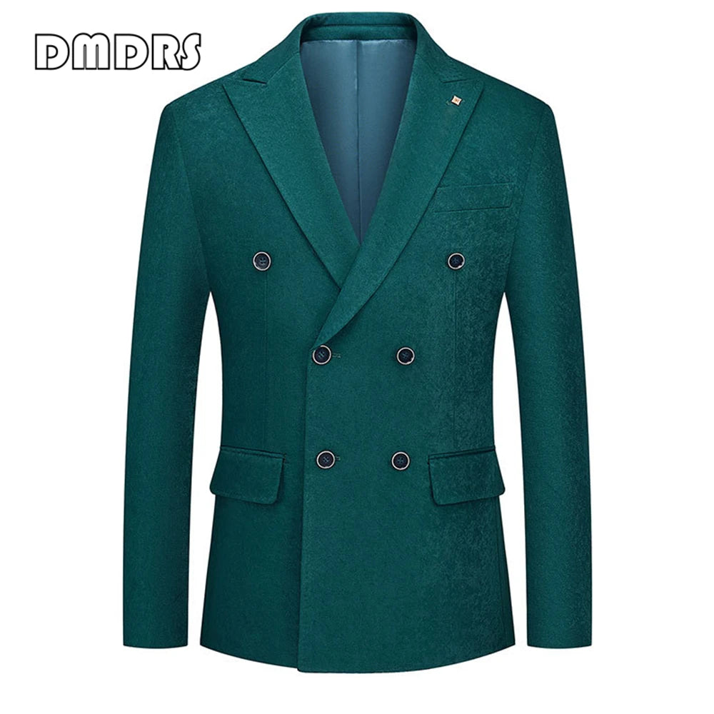 Men's Suit 2 Pieces Double Breasted Blazer & Pants Gemstone Green Men's Slim Fitting Suit Set, Formal Solid Tuxedo, Tux Set Business Outfit