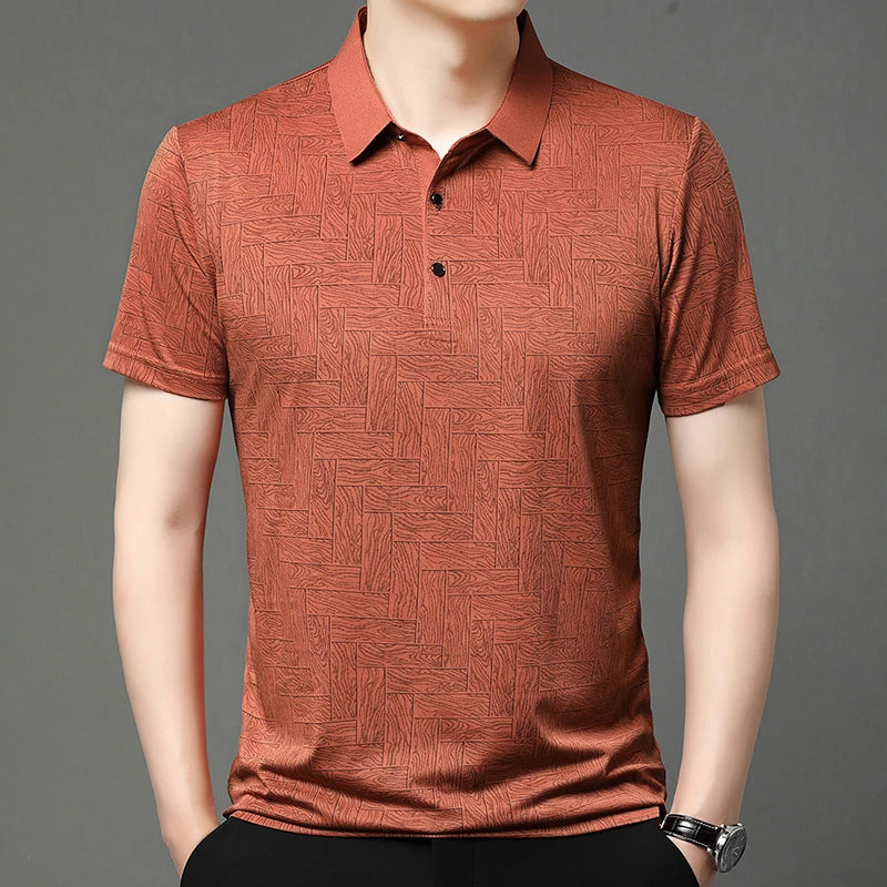 Men's Short Sleeved Shirt Business Casual Solid Color Polo Shirt Fashionable Breathable Comfortable T Shirt