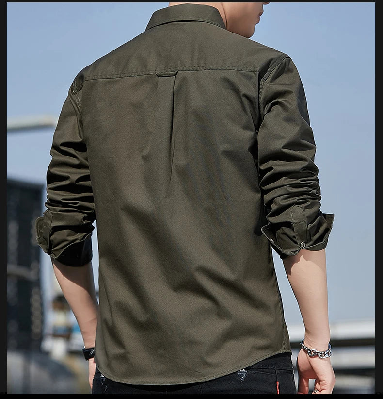 Men's Shirt Cotton New Cargo Style Long Sleeve Outdoor Casual High Quality Clothing