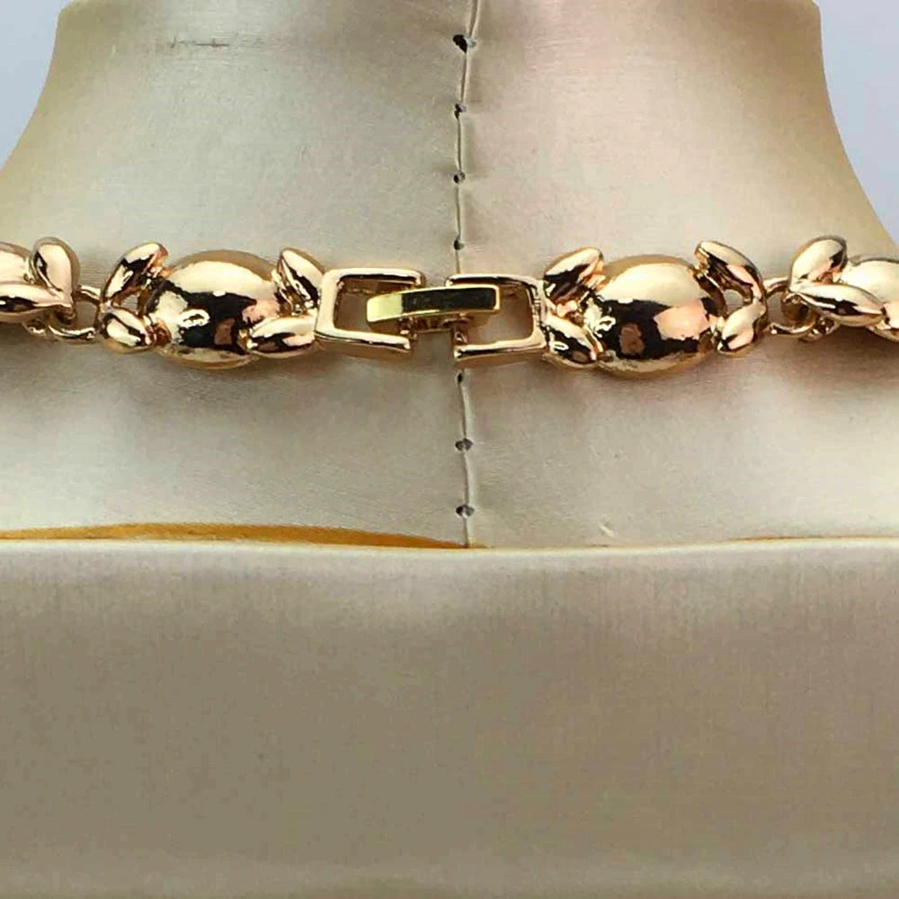 Gold-Plated Beads Necklace Earrings Bracelet Ring Sets Girls Birthday Gifts FHK17030