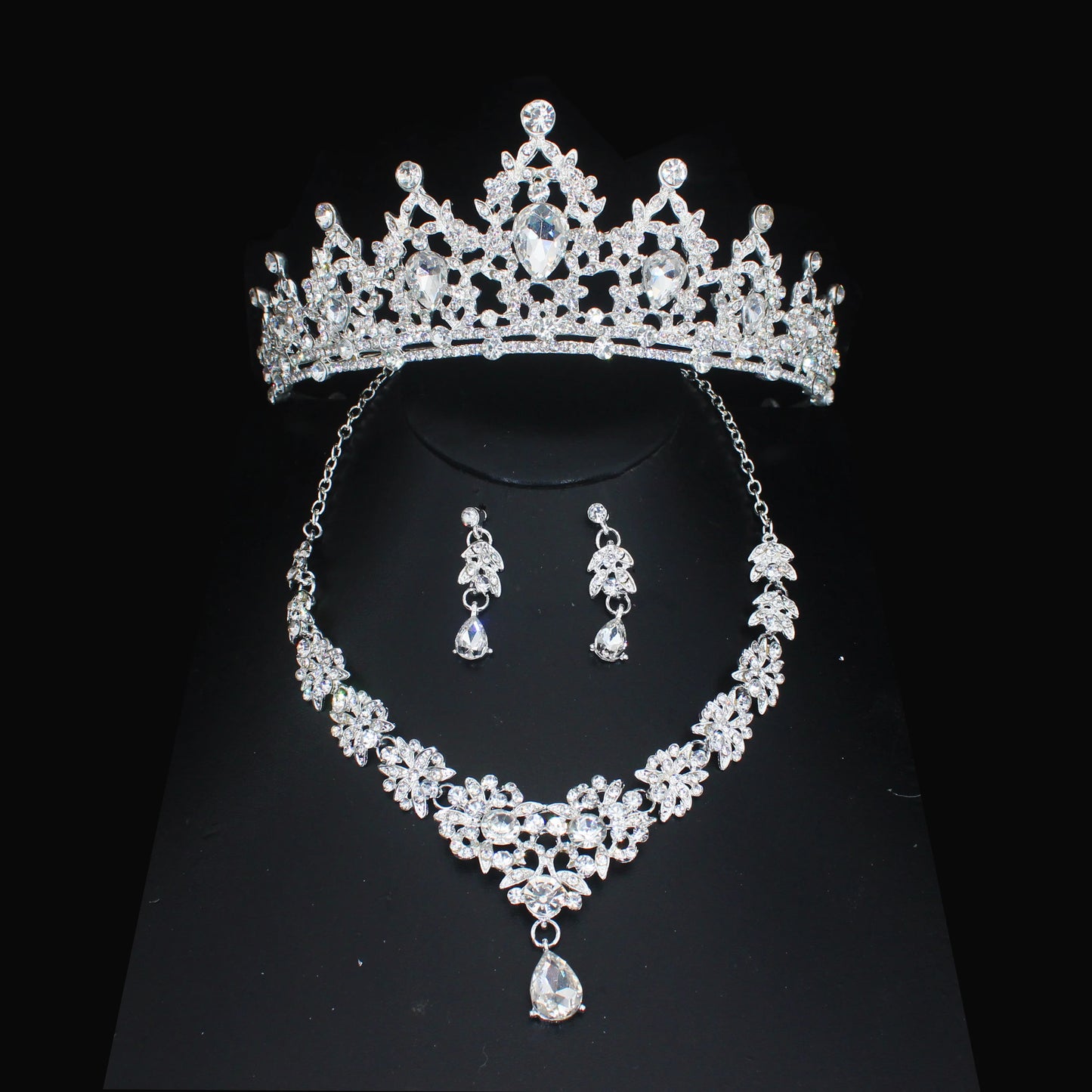Crystal Wedding Bridal Jewelry Sets Women/Girl Gold Color Tiara/Crown Earrings Choker Necklace Bride Jewelry Set