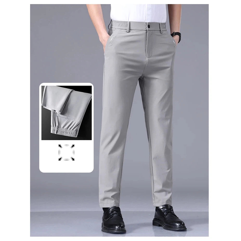 Men's Pants High Elastic Ultra-thin Casual Business Straight Slim Trousers Breathable Classic Black Gray Male Brand Pant