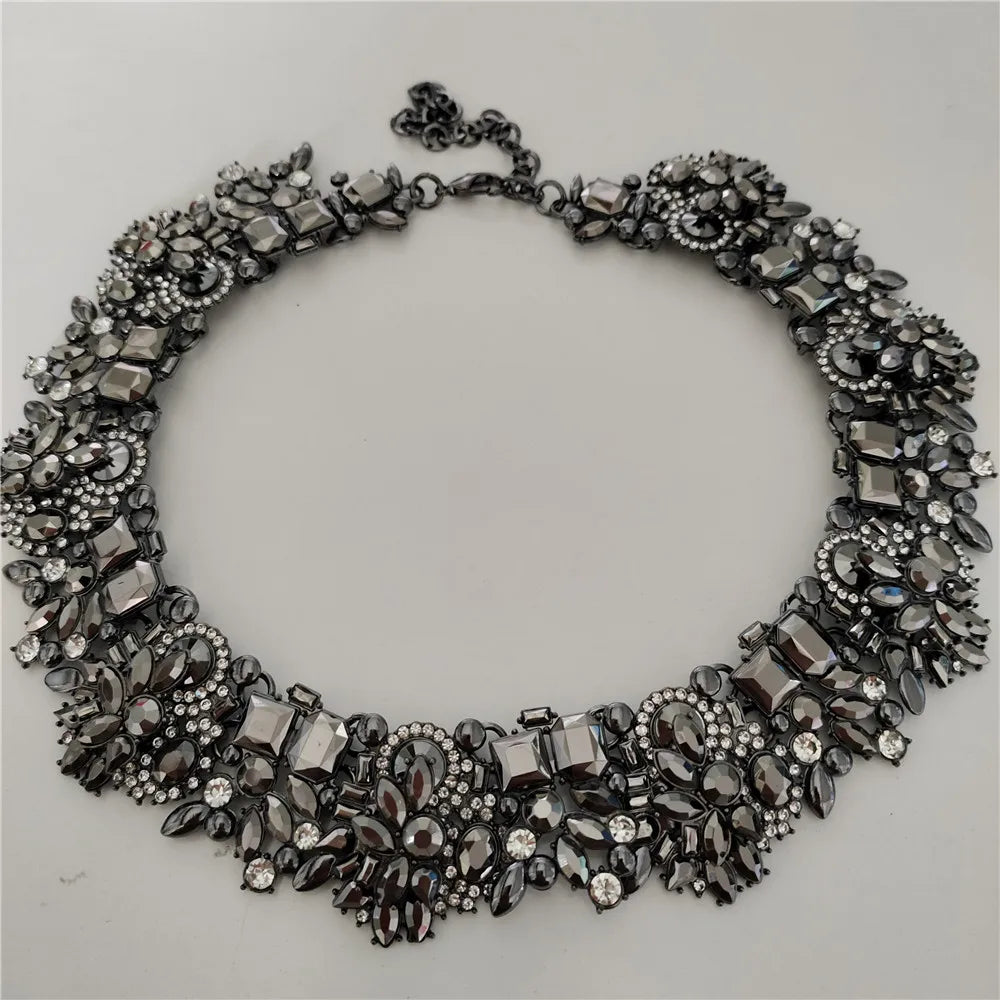 Crystal Rhinestones Necklace Earrings Bridal Jewelry Sets Big Choker Necklace