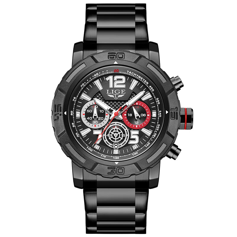 LIGE Men Watches with Date Militaries Fashion Watches For Men Waterproof Quartz Chronograph Sport Full Steel with Date