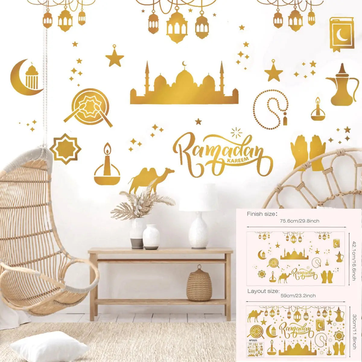 Eid Window Stickers Ramadan Decoration Eid Mubarak Decor for Home Ramadan Kareem Party Supplies Eid Al-fitr