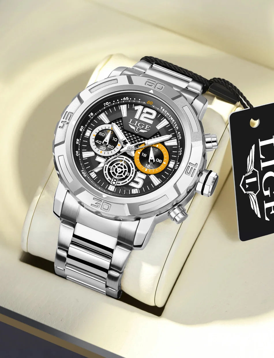 LIGE Men Watches with Date Militaries Fashion Watches For Men Waterproof Quartz Chronograph Sport Full Steel with Date