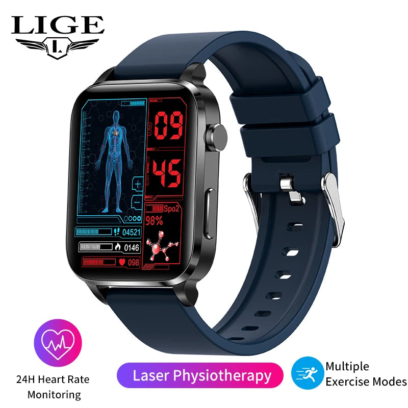 Lige Men Smart Watch Laser Treatment Health Heart Rate Blood Pressure Waterproof Sport Watch Body Temperature