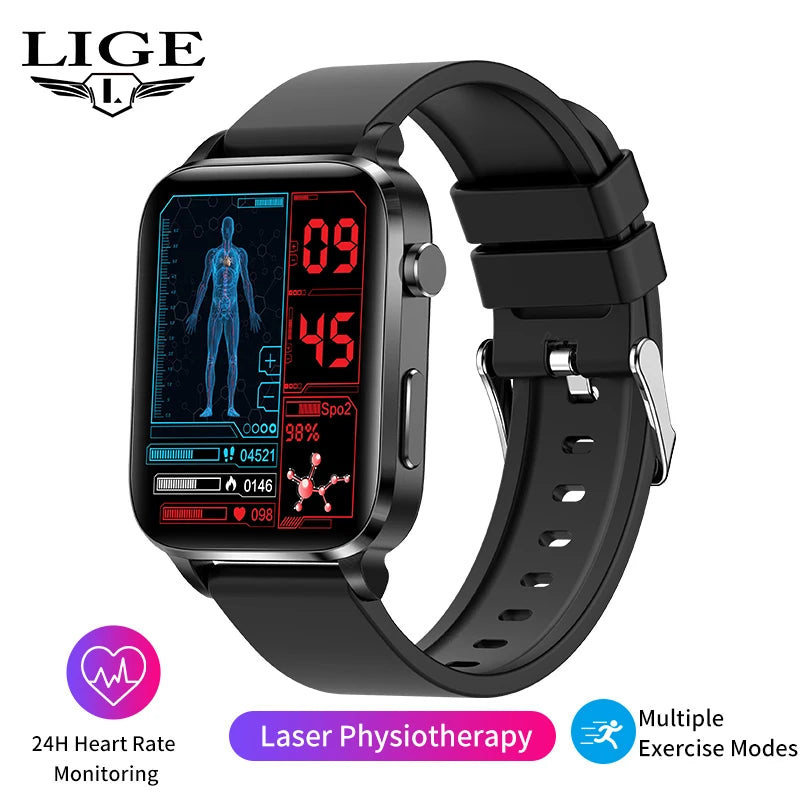 Lige Men Smart Watch Laser Treatment Health Heart Rate Blood Pressure Waterproof Sport Watch Body Temperature