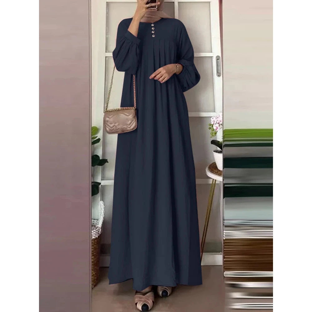 Abaya, Long Dress, Maxi for Muslim Women ZANZEA Vintage Autumn Sundress Fashion Long Lantern Sleeve Solid Maxi Dress Robe