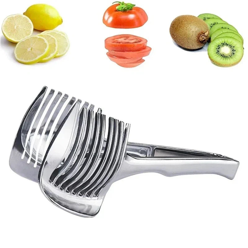 Stainless Steel Veg Holder to Dice and Slice safely & Precisely the Tomatoes Lemons Onions Fruits and More, Multi purpose Kitchenware