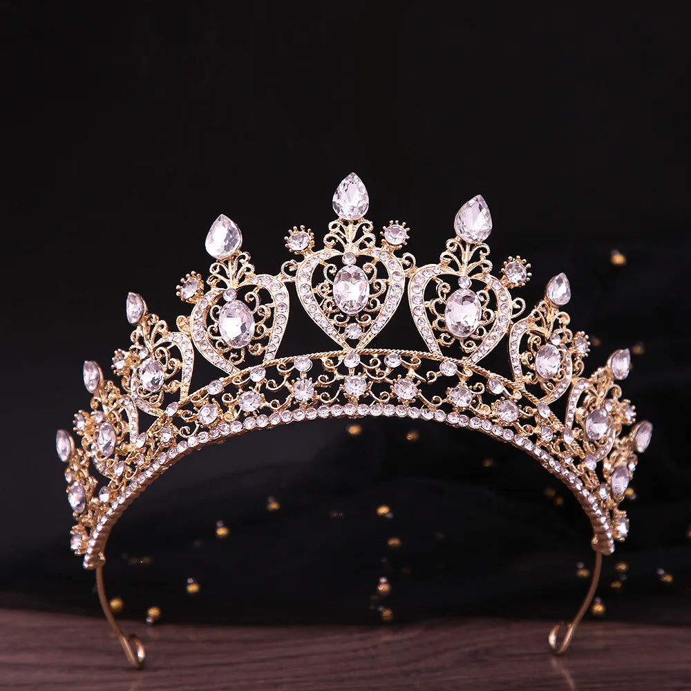 KMVEXO Vintage Baroque Fairy Crowns Bridle Crown Geometric Crystal Elf Tiaras for Women Wedding Costume