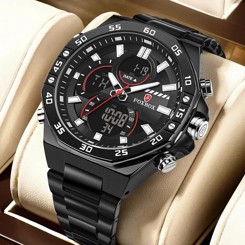 LIGE Men Dual Display Watch For Casual Sports Military Chronograph Wristwatch Top Brand Luxury Waterproof