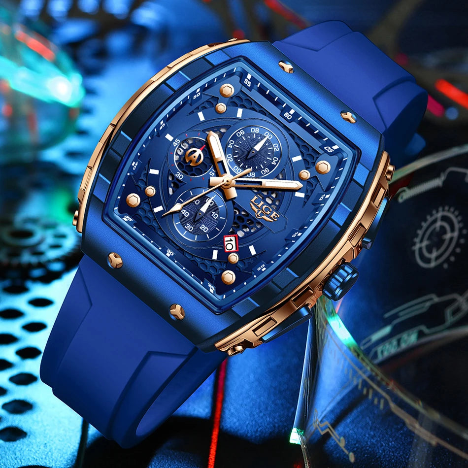 LIGE Top Brand Luxury Men's Watches Fashion Square Waterproof Men's Quartz Wristwatches Military Sports